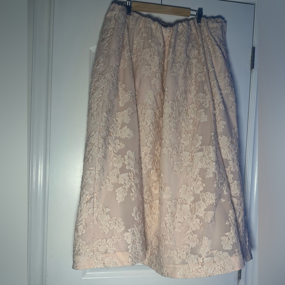 Elegant Cream Lace Skirt, H&M Edition Blush Jacquard-Weave Midi Skirt - Picture 3 of 5